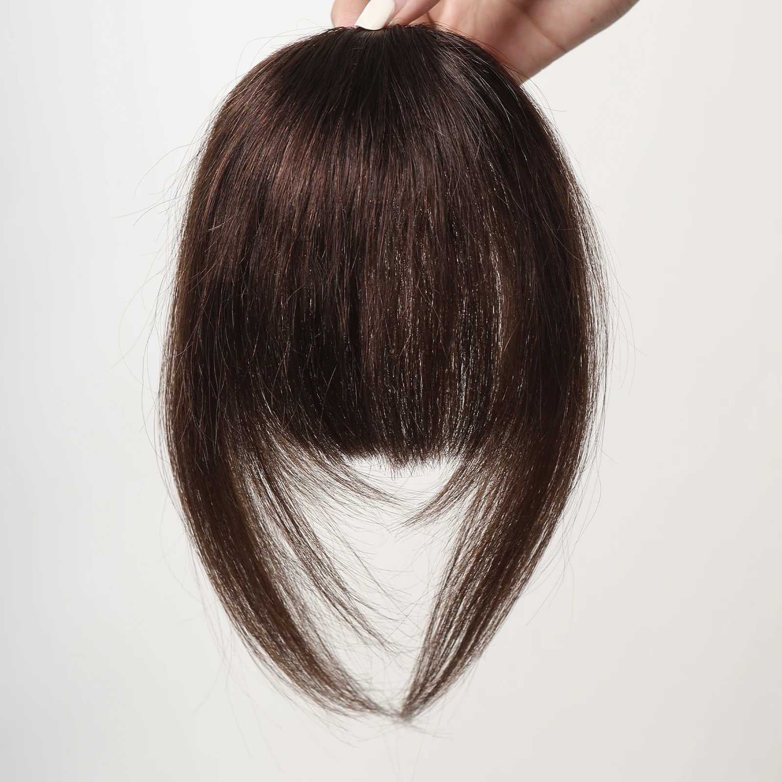 Hair Clip in Bangs 100% Human Hair Extention Natural Dark Brown French Bang Flat Neat Fake Thick Hairpieces Bang for Women Daily