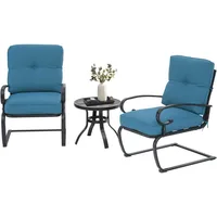 Outdoor Bistro Set 3-Piece Spring Metal Lounge Cushioned Chairs and Bistro Table Set Wrought Iron Cafe Furniture Seat, 2
