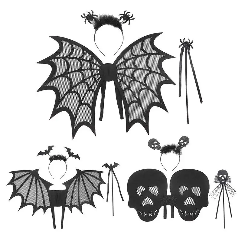 

Bat Costume Kids Black Spider Bat Skeleton Halloween Bat Costume Set Kids Halloween Dress Up Wings Set with Headdress Magic Wand