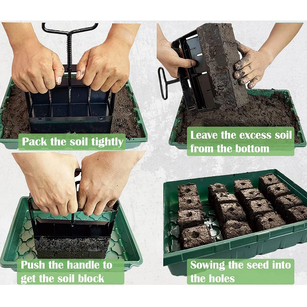 Black Gardening Manual Soil Block Maker Soil Blocker Garden Sowing Tool Suitable For Garden Soil Potted Plants Outdoor Plants 4