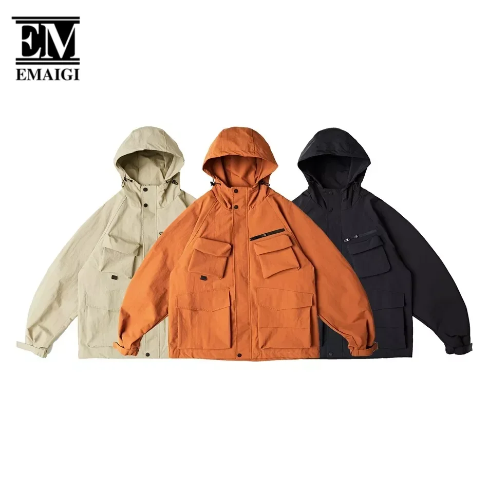 

Mountain Jacket Men Japan Korean Streetwear Cityboy Fashion Loose Sport 3D Pocket Hooded Outdoor Cargo Jacket Women Coat