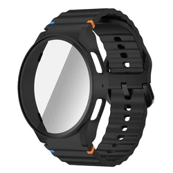 Premium Silicone Watch Band and Protective Case Set with Screen Protector for Galaxy 5 4 40mm (Black-Black)