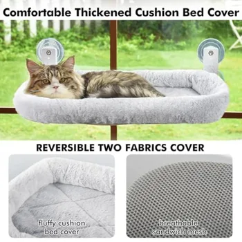 Cordless Cat Window Perch Cat Hammock for Wall with 4 Strong Suction Cups Solid Metal Frame and Two Replaceable Covers Foldable 5