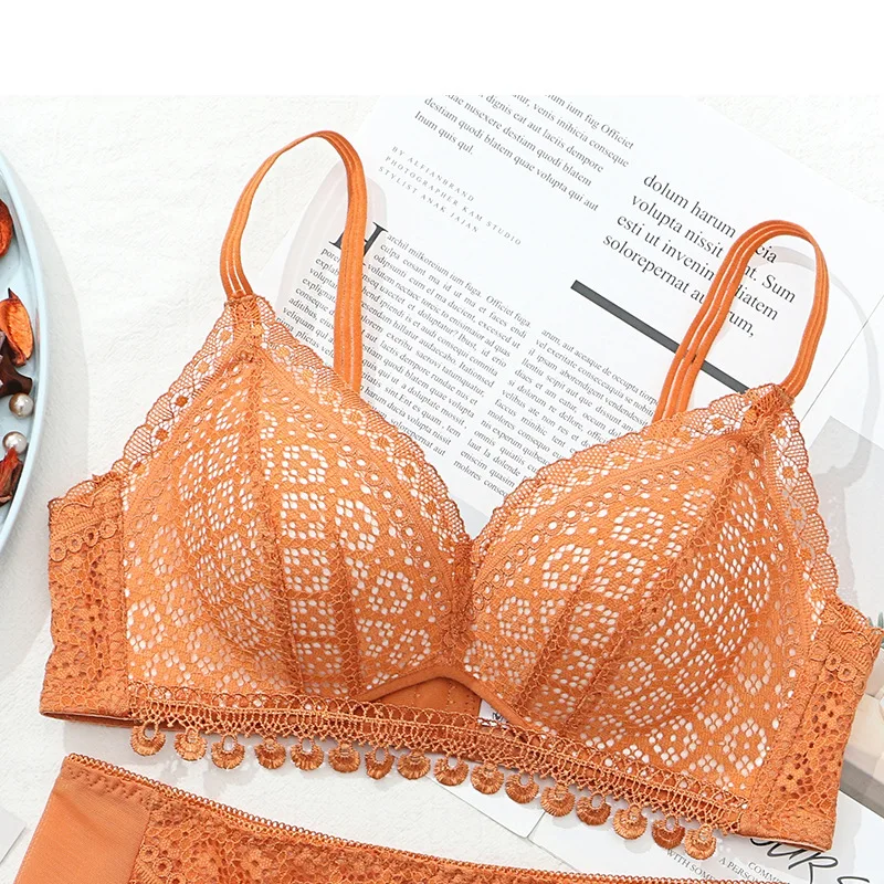 Wireless Lace Bra Women Gathered Hollow Out Underwear Comfortable Thin Bralette Fashion Push Up Lingerie Sexy Intimates Bras