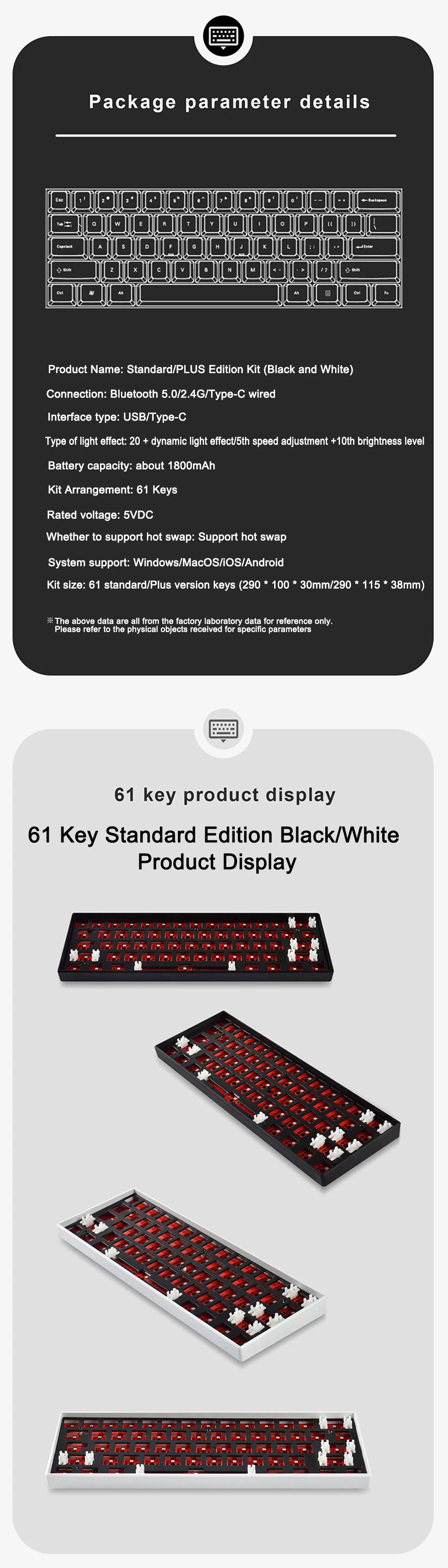 Hot-Swappable, RGB Backlit, 98% Junta, Bluetooth 2.4G, DIY, 3-Mode Estrutura