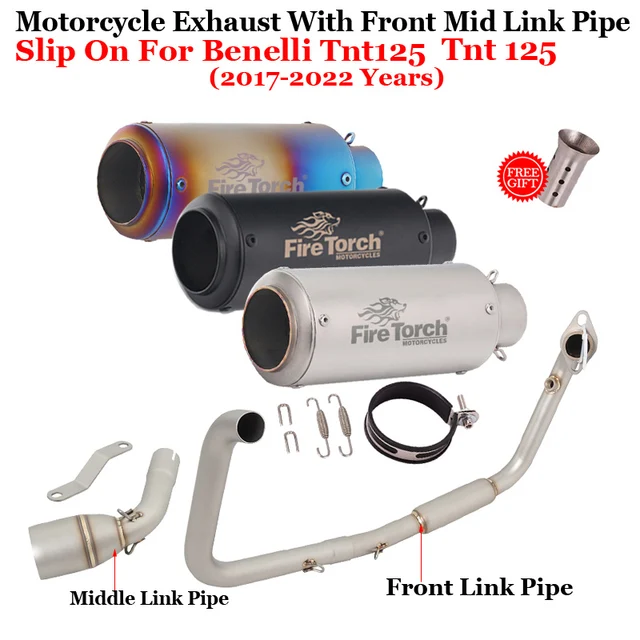 Slip-On For Benelli TNT125 TNT 125 2017 - 2022 Full Motorcycle Exhaust System Modify Front Middle Link Pipe 51mm GP Muffler Moto
