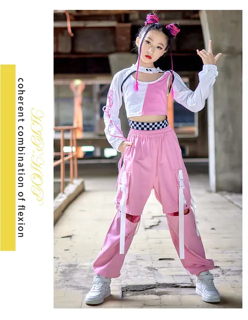 Modern Hip Hop Dance Clothes For Kids Girls Kpop Outfit White Sleeves  Cropped Vest Concert Jazz Performance Stage Costume BL8638
