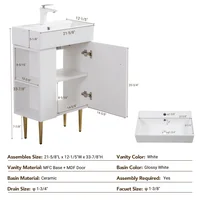 21.6" Open-shelving Bathroom Vanity With Ceramic Sink And Soft-Closing Door, Cloakroom Open Shelf Storage Cabinet On The Left Si 2