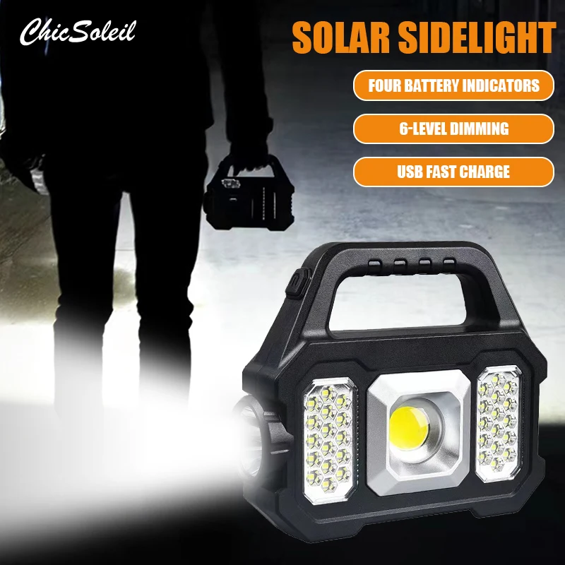 

Portable Spotlight LED Super Bright Work Light Waterproof Searchlight Solar USB Rechargeable for Outdoor Camping Lamp Flashlight