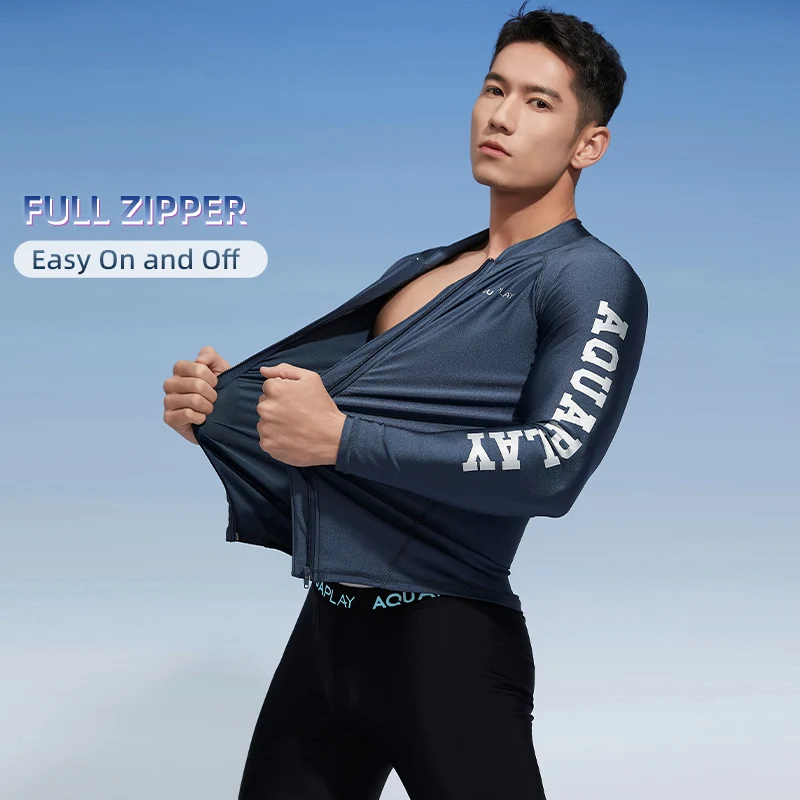 AquaPlay Men&lsquo;s Rash Guard Surfing Diving Swimwear Full Zipper Long Sleeve Suit Swimming Surf Clothing Outdoor Sport Fitness