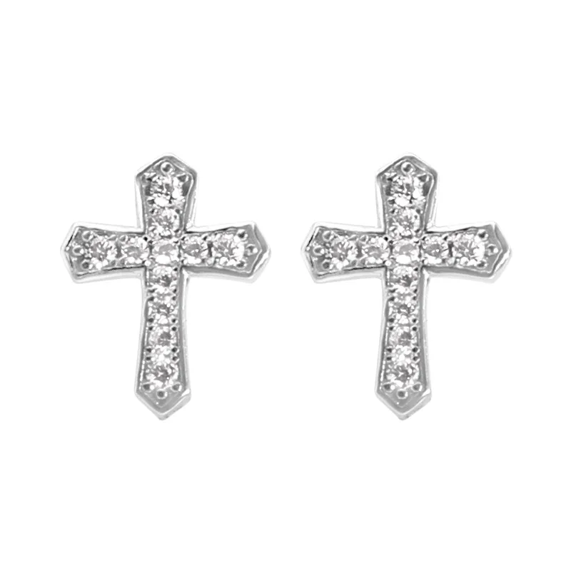 Chriscoco Orecchini A Bottone A Croce In Argento 925 Con Zirconi – Piccoli, Ipoallergenici E Unisex Per Donne E Uomini - 3