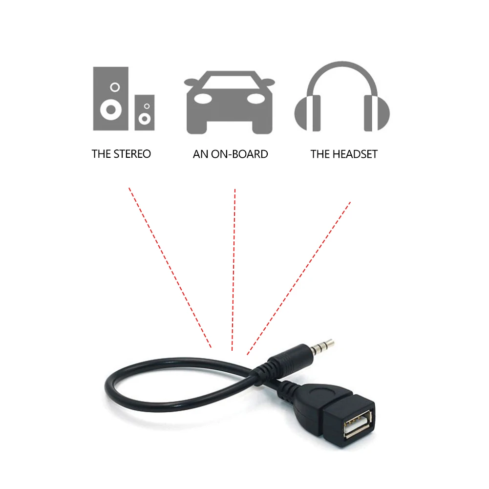 Audio Cable Car Wire Cable Adapter Audio Speaker Cable Audio Signal Cable Car Aux Conversion Usb CablePlayer MP3 Audio Cable 3.5mm Audio Round Head T-shaped Plug To Connect To U Disk Portable Cable