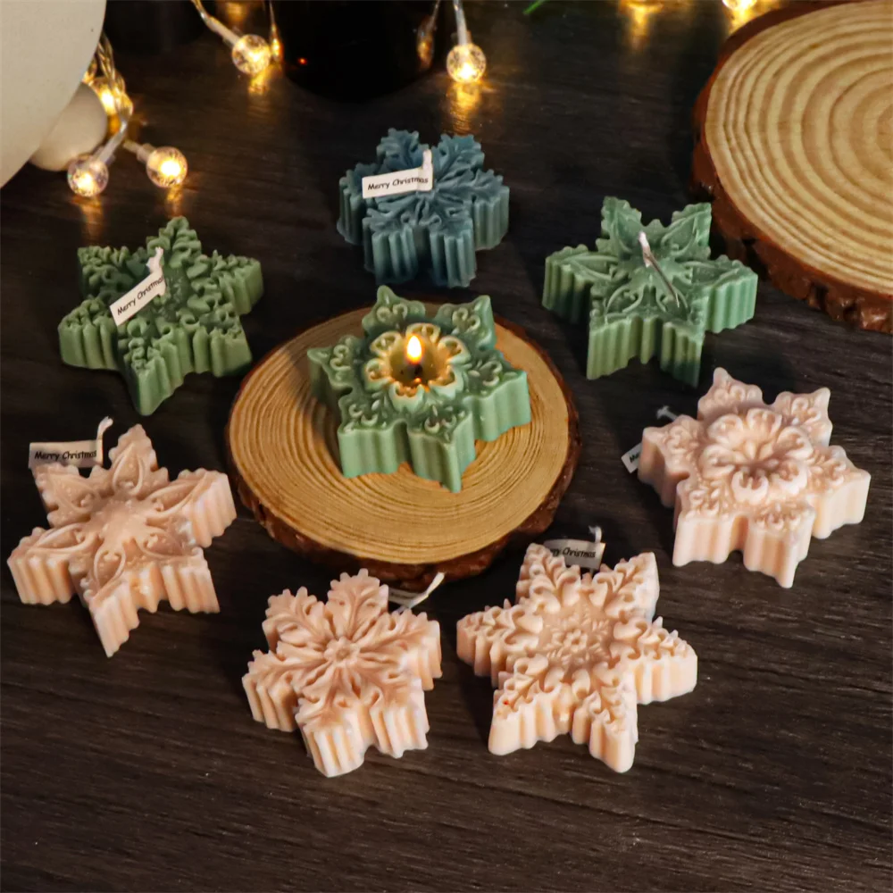 3D Snowflake Christmas Candle Silicone Mold DIY Aromatherapy Gypsum Soap Drip Glue Home Decor Holiday Party Birthday Gift
