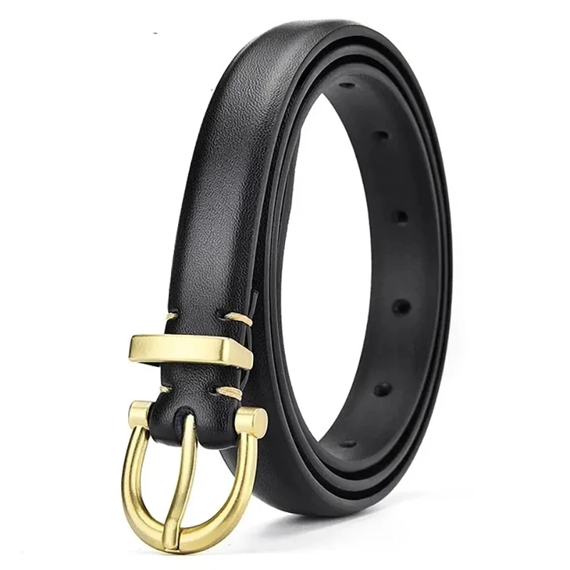 Women's Belt Trend Gold Buckle Belt Fashion Casual Versatile Thin Belt Soft PU Leather Belt Jeans Belt Gift for Mom Girlfriend