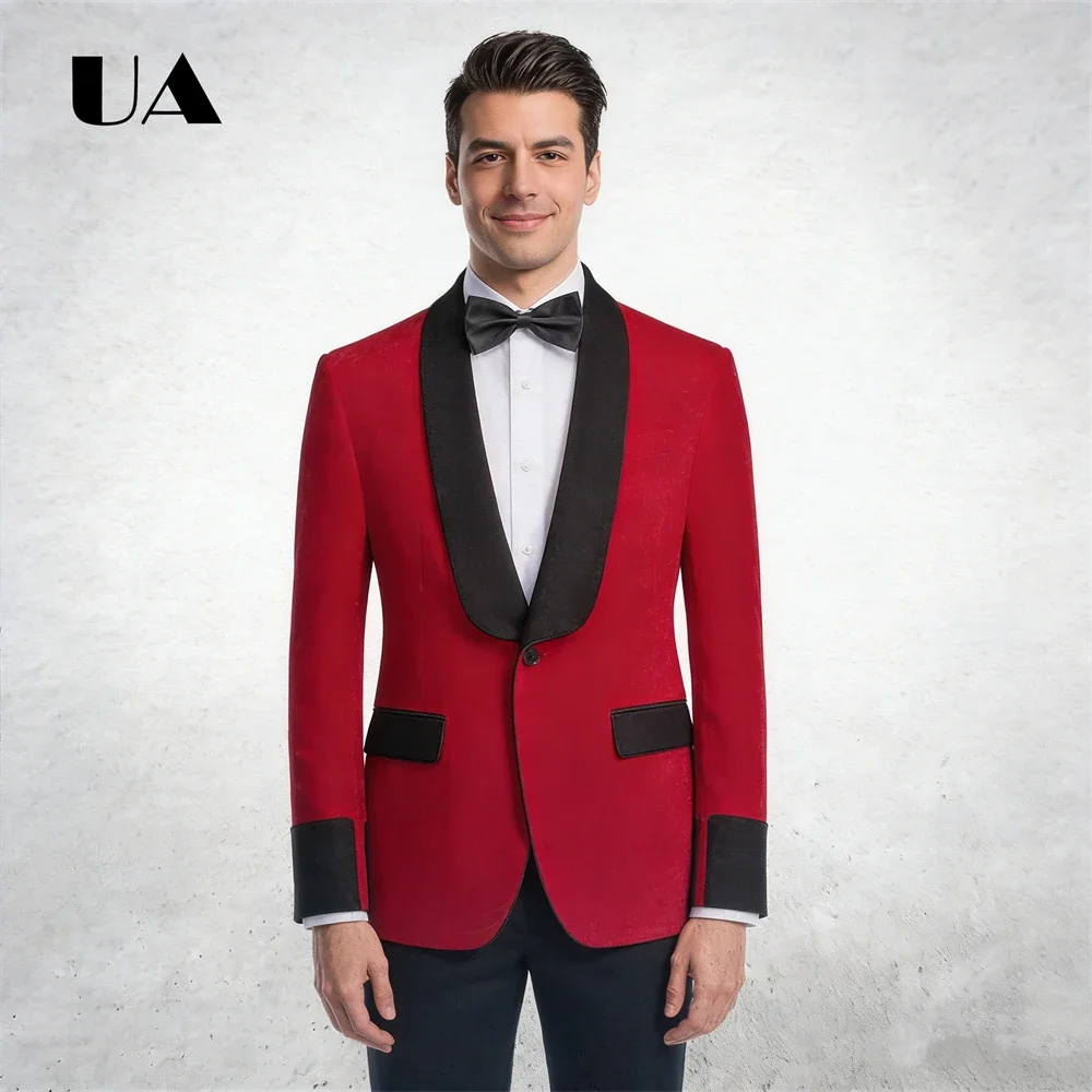 ULBYANRY Men's Velvet Suit Jacket with Narrow Shawl Collar, One Button Slim Fitting Suit Blazer Flannel Suit XXS-7XL