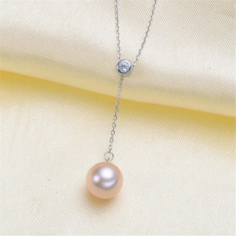 

DIY Pearl Accessories S925 Silver Set Chain Exquisite Pearl Jade Pendant with Chain Fit 8-10mm Round Oval Beads L129