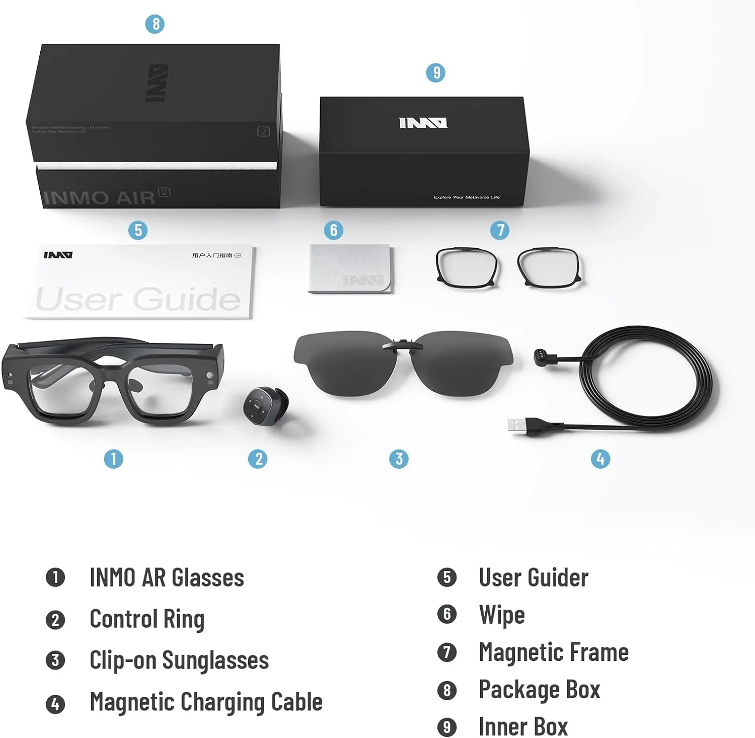 INMO Air 2 Wireless AR Glasses Full Color Display Smart Translation Glasses with Translation AIGC Portable for Office Speech