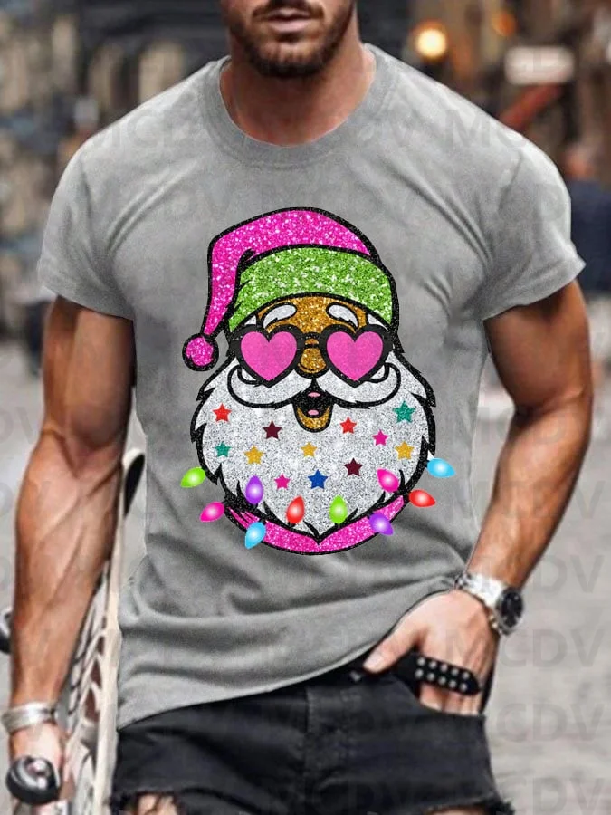 

Men's Casual Shiny Santa Print T-Shirt 3d Printed Men's T-Shirt