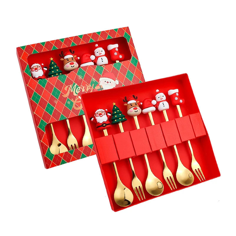 2/4/6Pcs Christmas Stainless Steel Forks Spoons Set Creative Tableware Coffee Tea Dessert Utensils Dining Cutlery Gift Idea