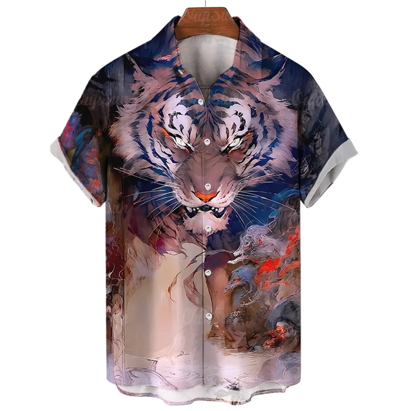 Camisetas con estampado 3D de animales para hombre, camisetas con estampado de tigre y bestia feroz, camisetas casuales de manga corta de gran tamaño para hombre, ropa de calle