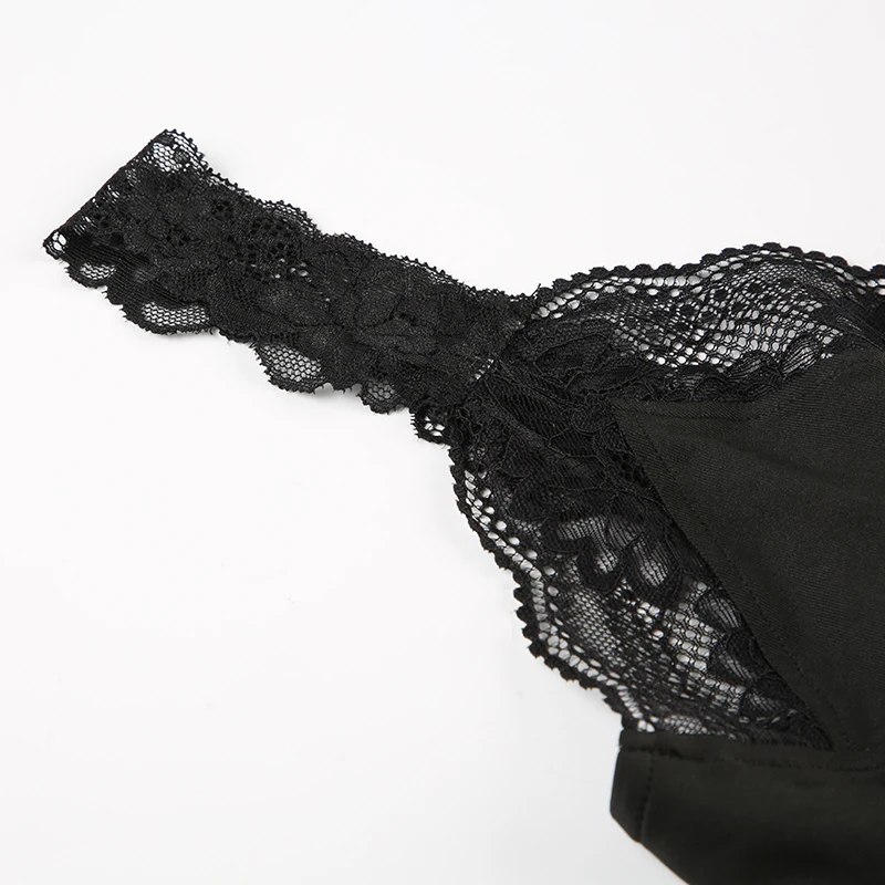 Black Backless Sleeveless V Neck Skinny Sexy Tank Bodysuit Women Lace Patchwork Elegant Rave Bodys Camisole