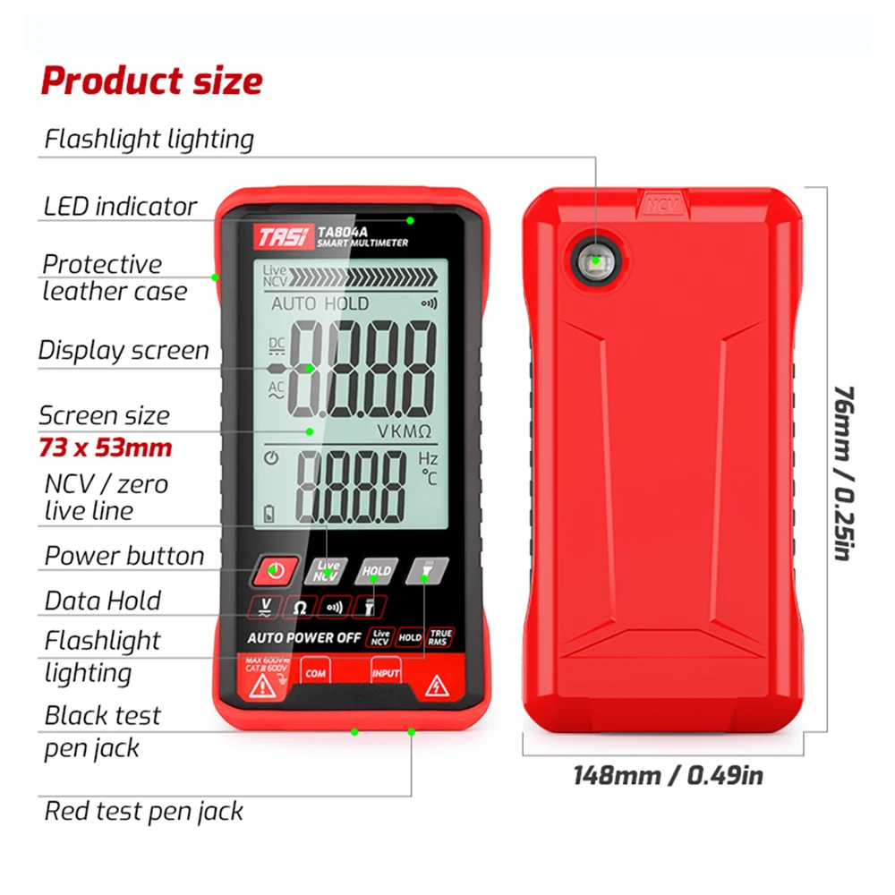 TASI TA804B Digital Multimeter Auto Tester Multimeters HD Color Screen Ultrathin Intelligent OHM NCV DC/AC Voltage Meter digital multimeter multimeter tester