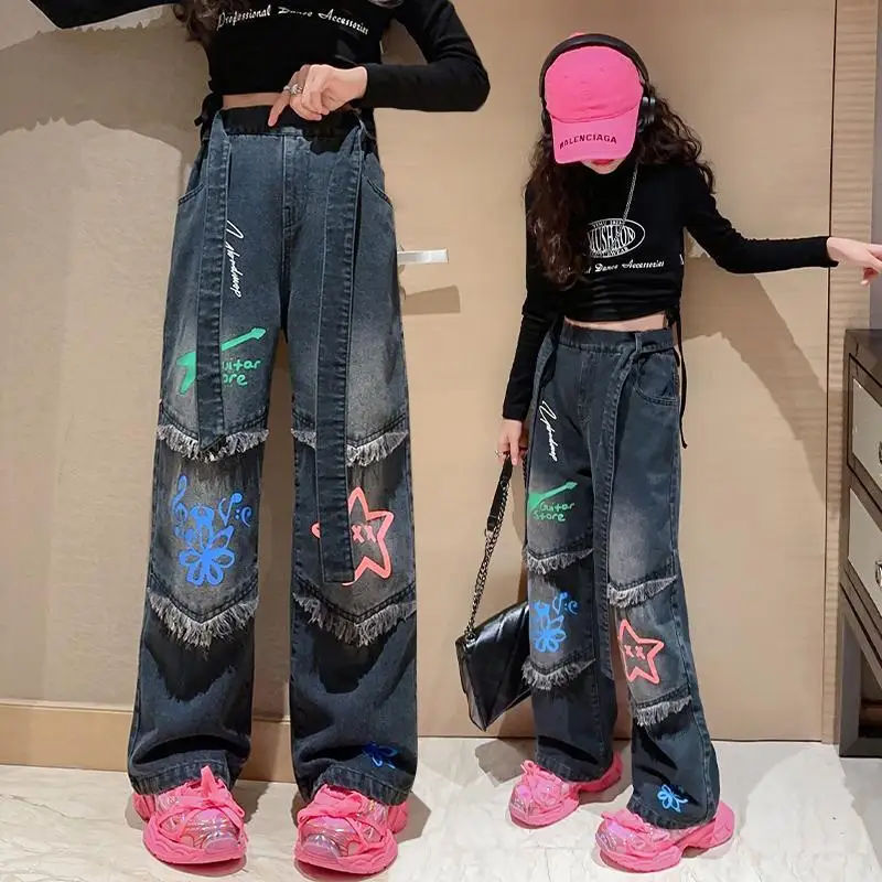 Kids Girls Jeans Wide Leg Long Pants for Baby Girl