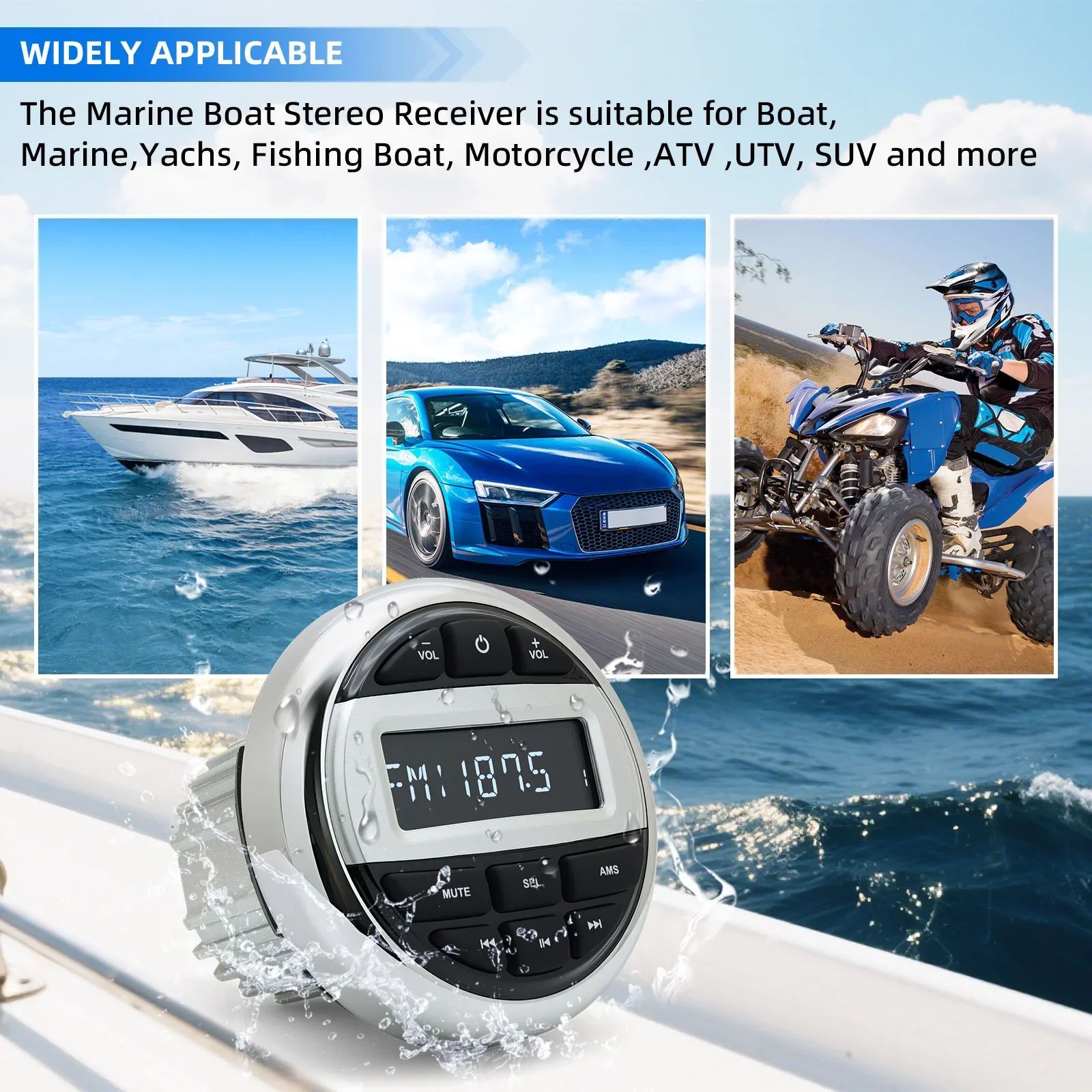 Boat Radio MP3 Media Player Stereo Marine Radio Bluetooth-compatible AUX Interfa