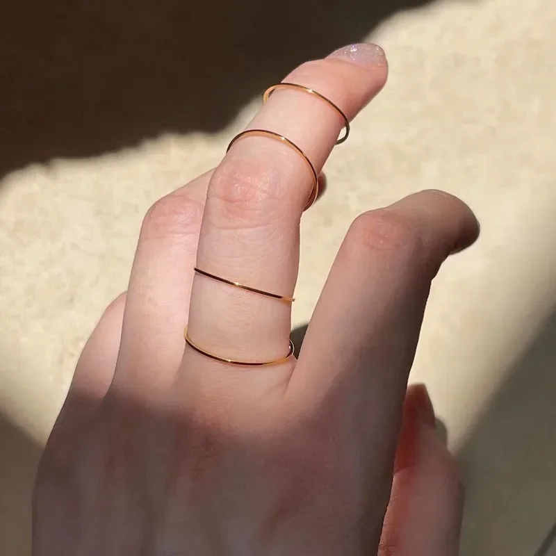 0.5mm Extremely Thin Stainless Steel Anti-Tarnish Rings for Women Fashion Simple 18K Pvd Gold Plated Ring Office Style 6