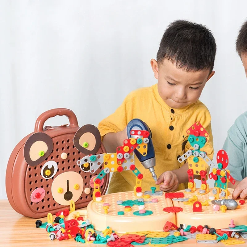 Children Electric Drill Toolbox Driller Games Tool Toy for Boys 4 6 Years Old Montessori Screw Puzzle Kid Pretend Play Toys Gift 2