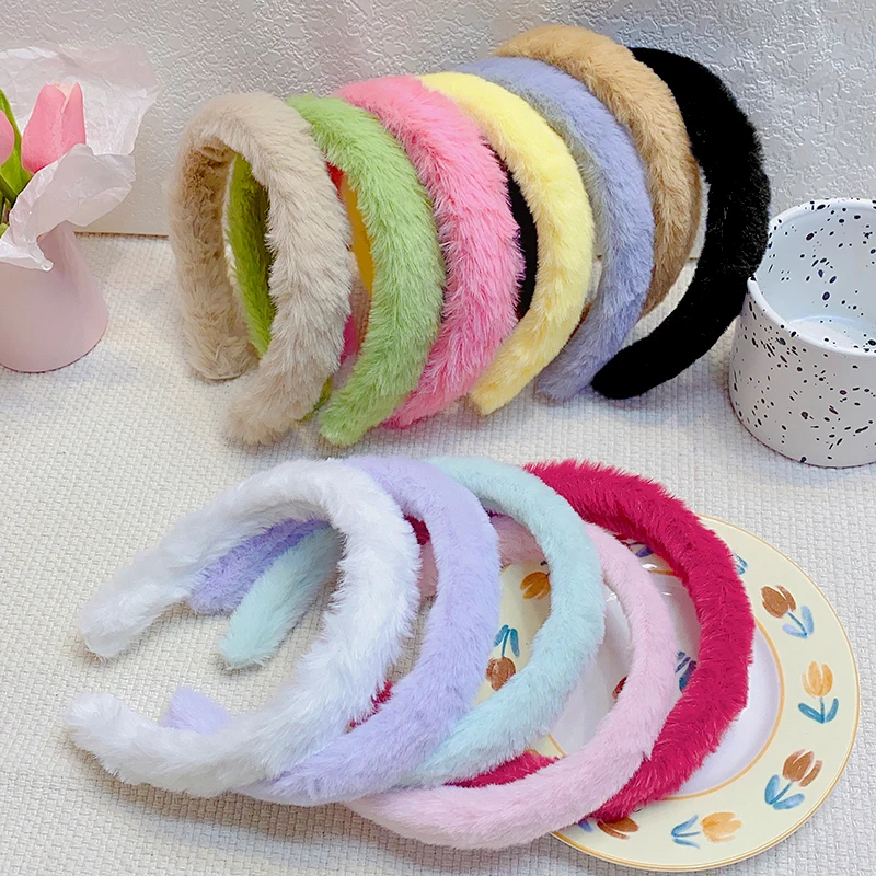 Neues buntes, flauschiges Haarband für Frauen und Mädchen, süßes Haar-Dekorations-Stirnband, Plüsch-Haarreifen, Haarband, modische Haar-Accessoires