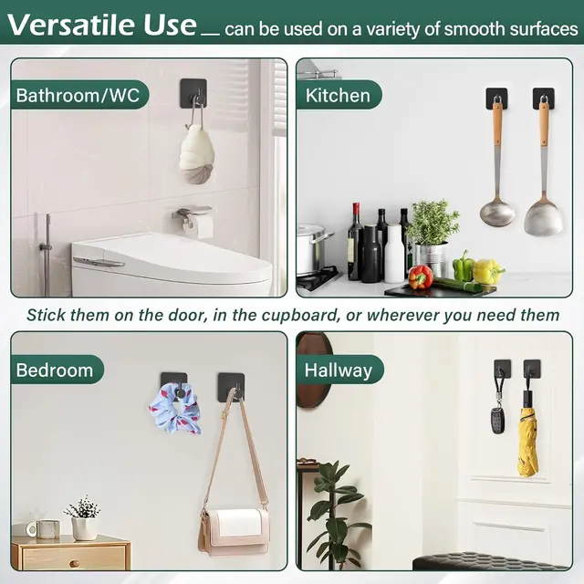 ตะขอแขวนผนังแบบมีกาว 10 ชิ้น สำหรับแขวนกุญแจ ผ้าเช็ดตัว กระเป๋า หมวก ผ้าพันคอ ทำจากสแตนเลส สำหรับห้องครัว ห้องน้ำ ตู้เสื้อผ้า ทางเข้าบ้าน 5