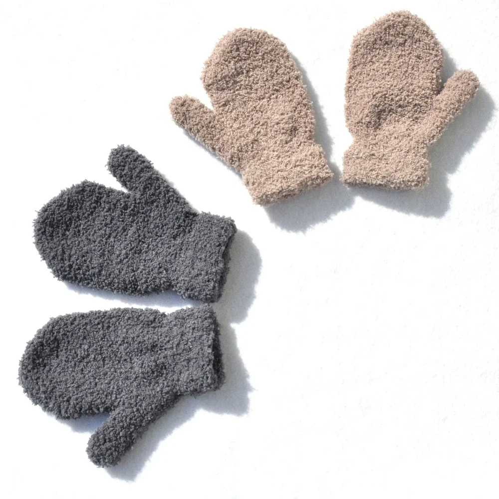Warm Plush Thick Warm Baby Gloves Winter Plus Velvet Mittens Children Kid Coral Fleece Full Finger Gloves For 1-4Y Kids