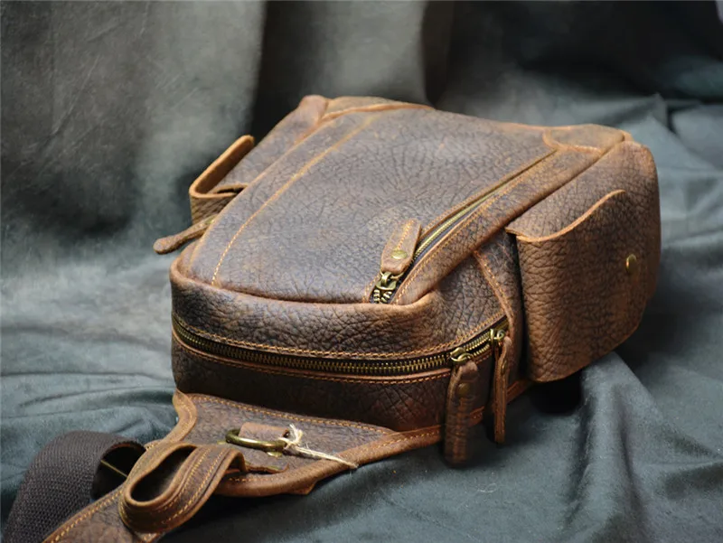 PNDME mode retro echt leder männer brust tasche outdoor täglichen reise crazy horse rindsleder multifunktionale schulter crossbody-tasche – Detail 18