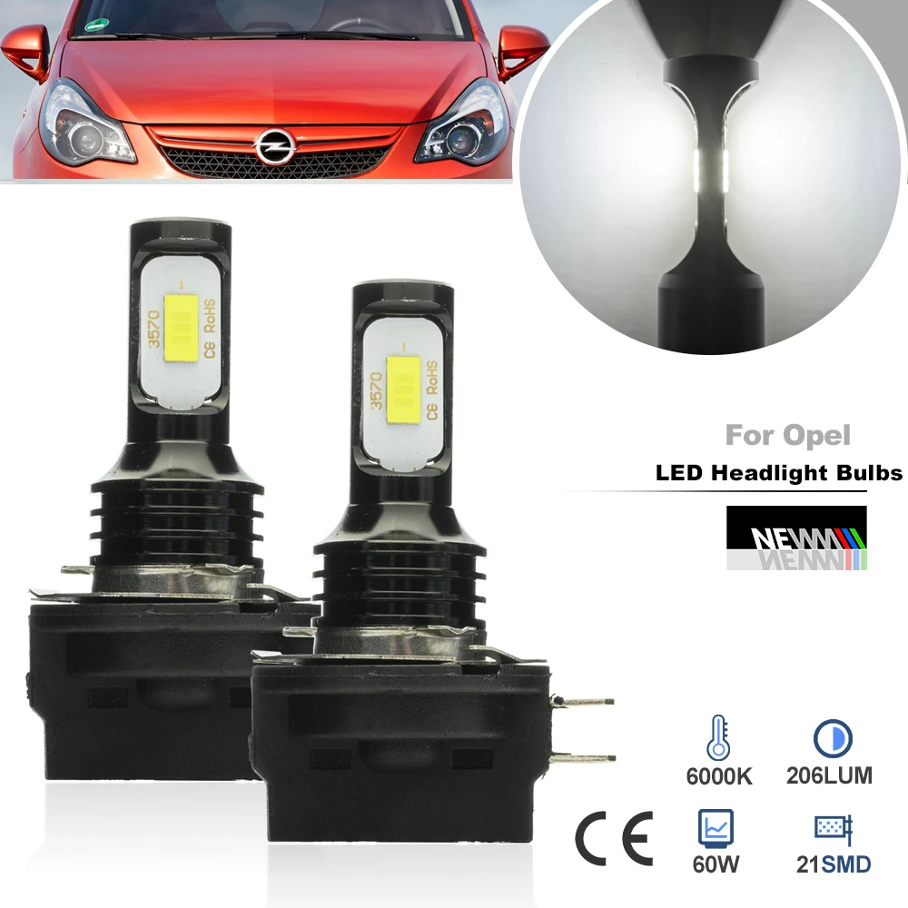 2PCs For Opel Corsa D 2011 2012 2013 2014 H11B PGJY19 2 Led Headlight