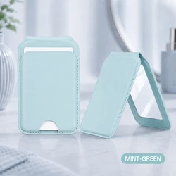 Compact Magnetic Leather Wallet with Mirror, Card Holder, and Foldable Stand (4)
