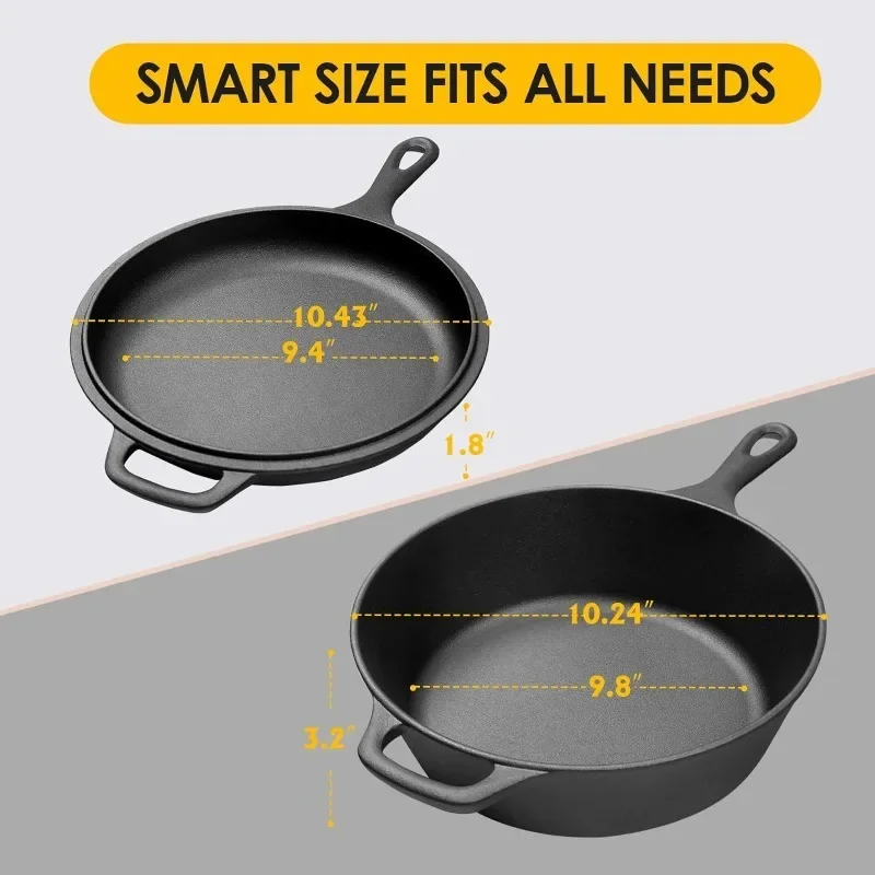Cast Iron Dutch Oven Pot with Skillet Lid Cooking Pan Cast Iron Skillet Cookware Pan Set with Dual Handles Indoor Outdoor cast iron dutch oven