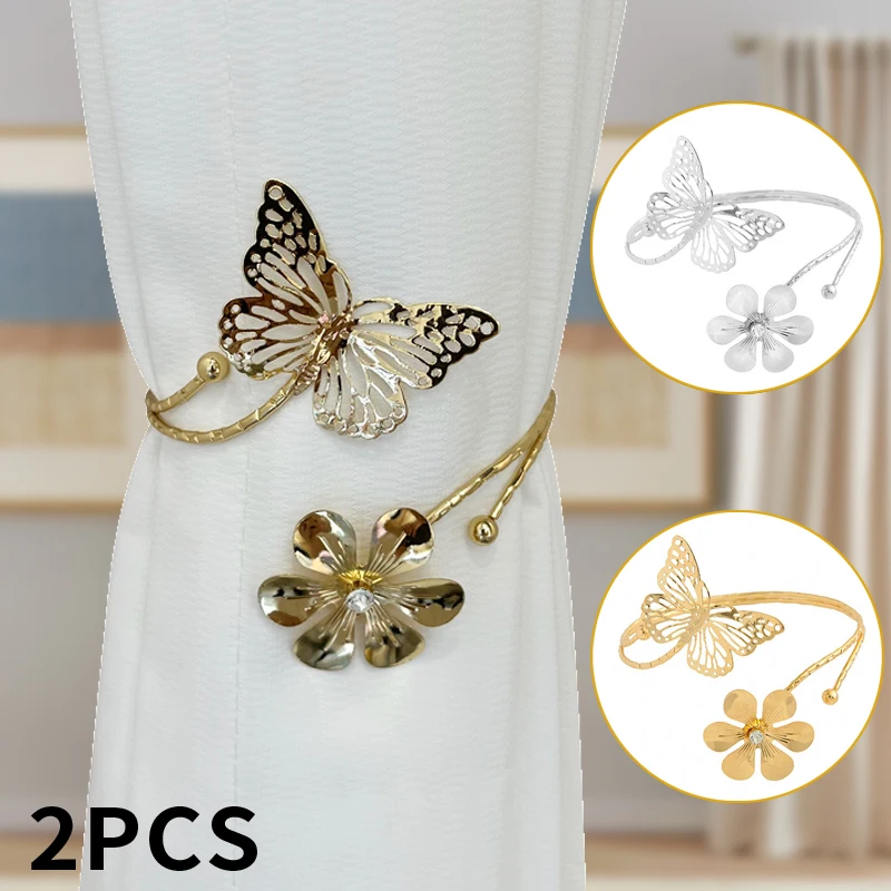 2pcs Flower And Elegant Butterfly Flower Design Curtain Strap For Bedroom And Living Room Decor Home Decor curtain accessories,curtain tiebacks