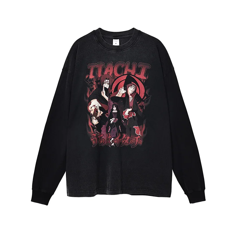 

Vintage Washed Anime T Shirt Men Long Sleeve 100% Cotton 2022 New Harajuku T Shirt for Men Hip Hop Streetwear Top Tees
