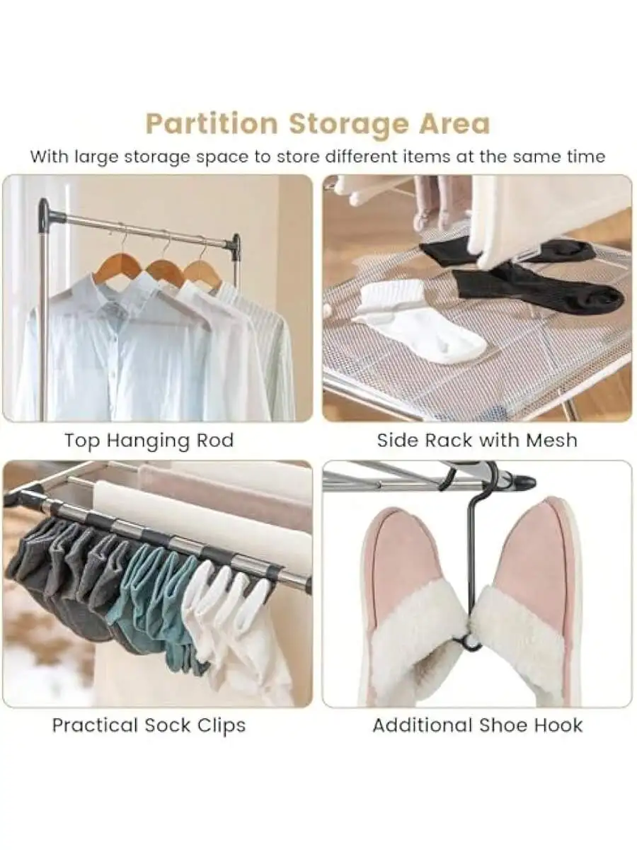 Clothes Drying Rack Stainless Steel Foldable Laundry Drying Rack with with 6-Level Adjustable Height High Hanger Design 4
