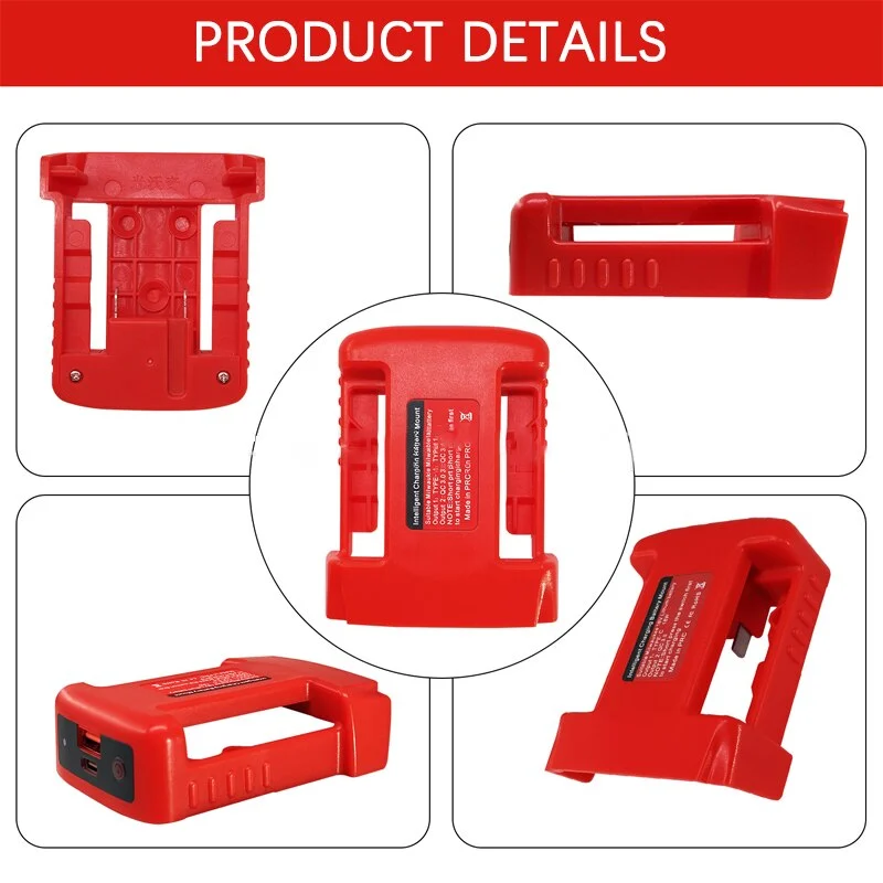 밀워키 18V 리튬 이온 배터리 용 USB 충전기 어댑터, 밀워키용 USB 및 c타입 고속 충전이 있는 새로운 배터리 홀더 어댑터