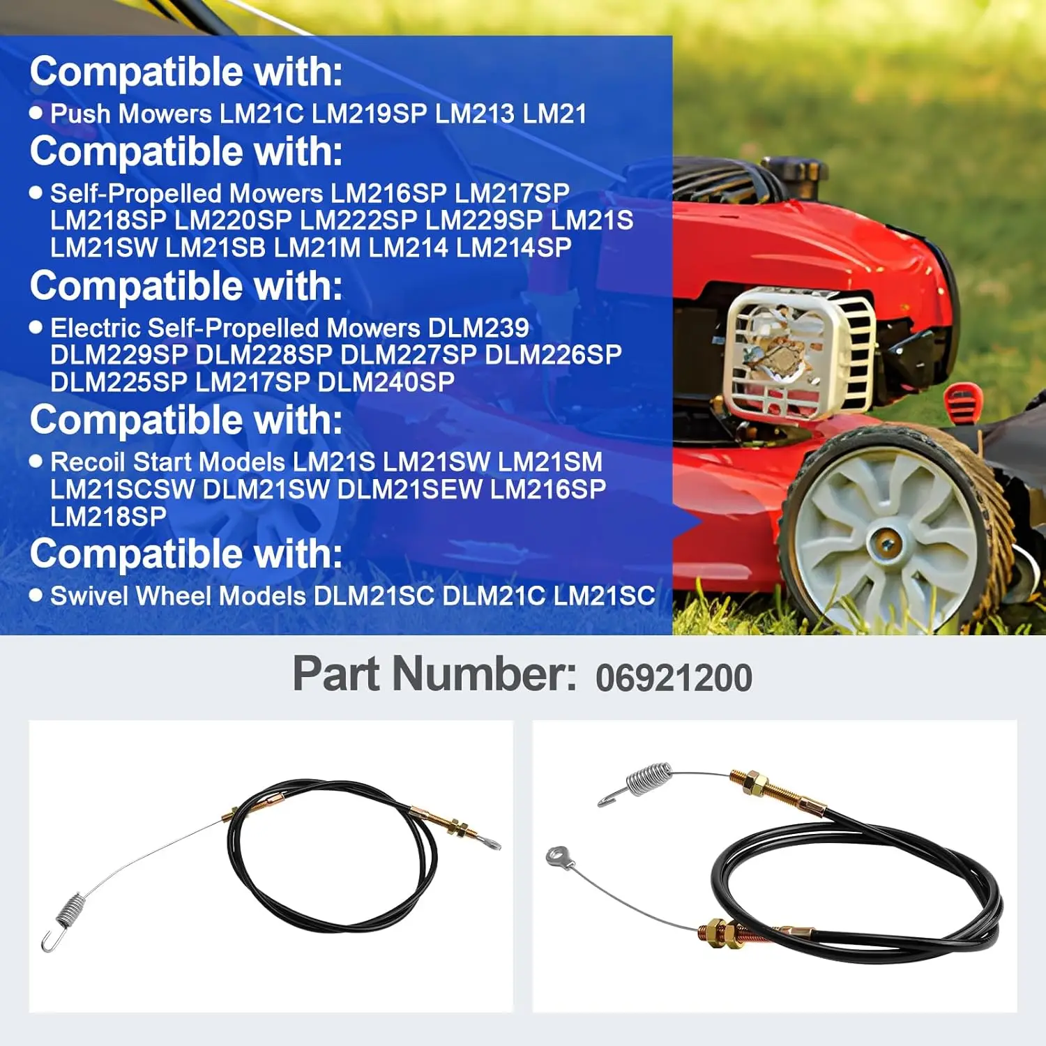 Ariens LM21SW LM21SC LM21 LM214SP LM216SP LM21S 워크-비하인드 및 자주식 모델용 트랙션 케이블 부품 번호 06921200