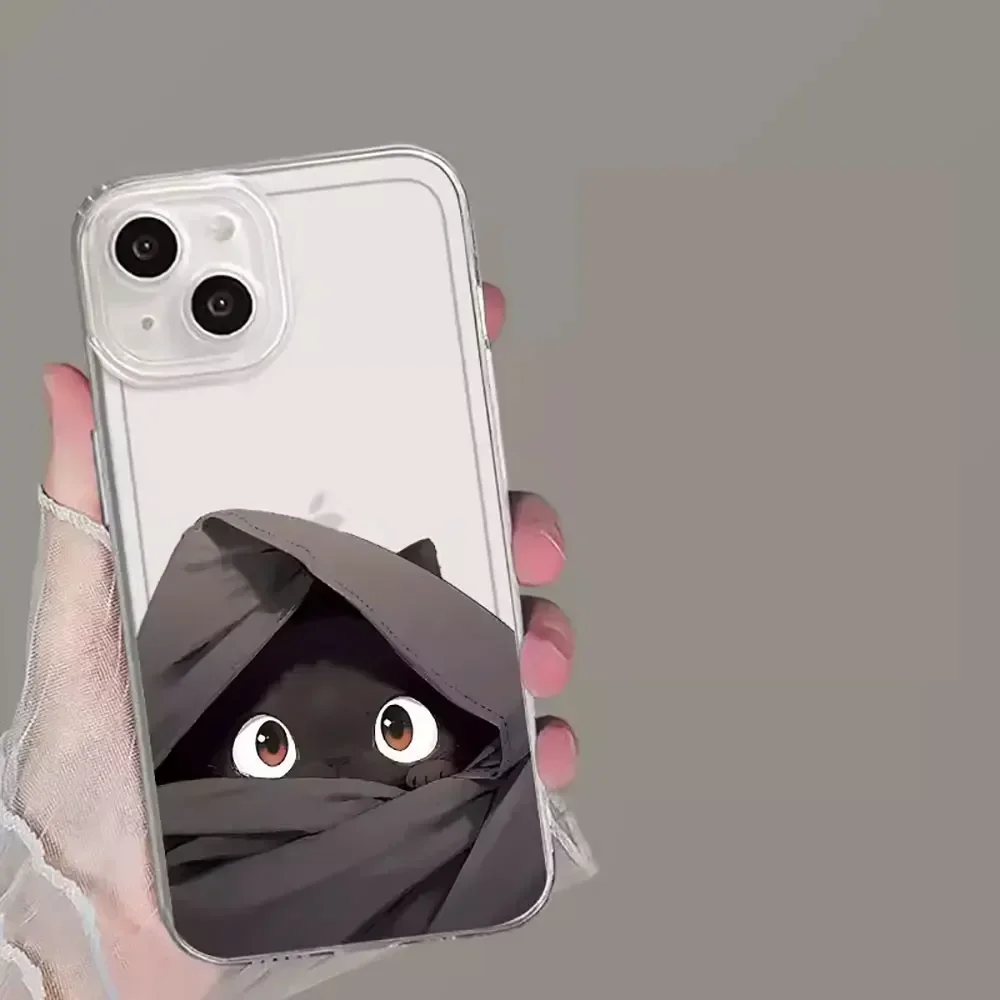 Whimsical Black Cat Non-Slip Transparent Phone Case