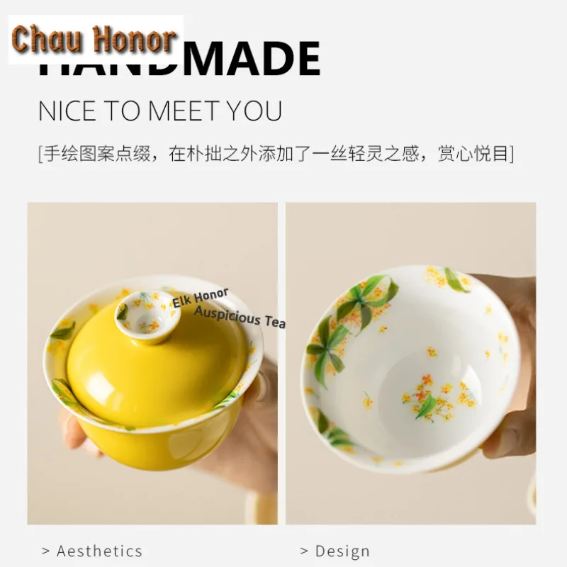 Hand-drawn Osmanthus Flowers Tea Set Complete Set Luxury Tea Ceremony Set Teapot And Tea Cup Set Cha Supplies Ornaments Craft