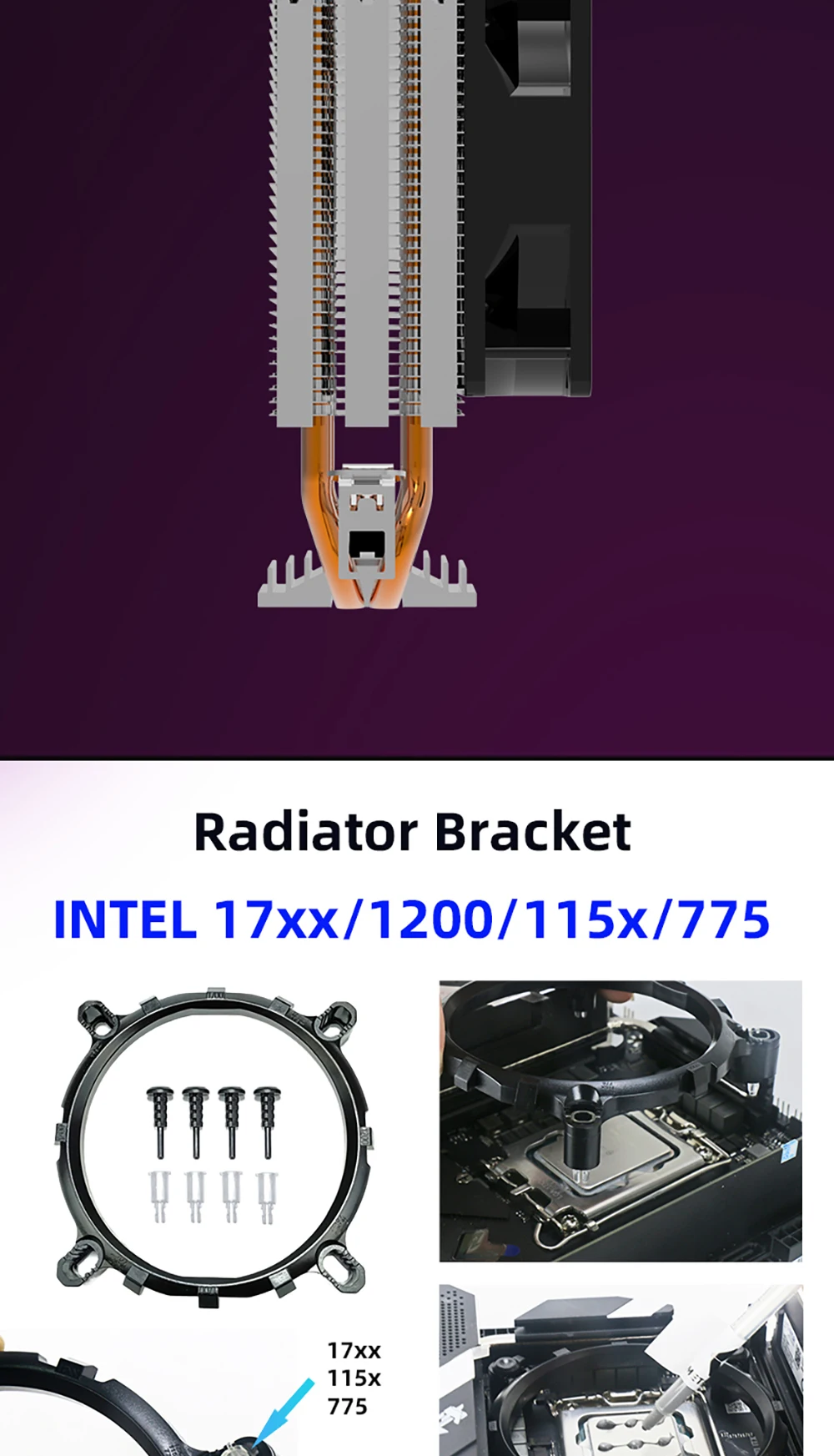 CPU Cooler ZH1200 2 Heatpipes Radiator ARGB 4PIN PWM Silent Fan For Intel 1700 1