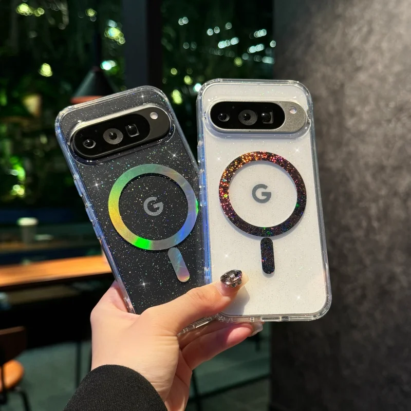Sparkling Transparent Glitter Magnetic Wireless Charging Protective Case with Airbag Cushioning