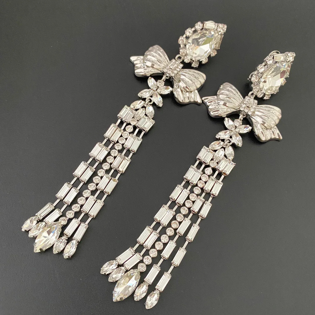 Earrings Light Luxury Vintage Bow Fringe Long Ear Clips For Women Aretes De Mujer Pendientes Boucle D’Oreille Orecchini Clip De