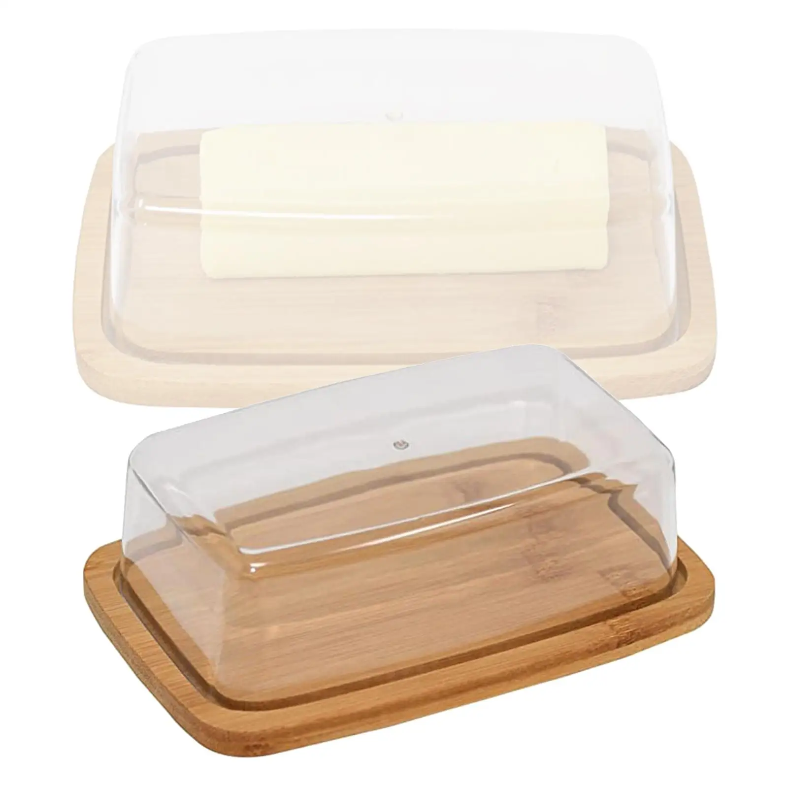 Bamboo Butter Dish Rectangular Cheese Storage Tray Plate Food Container Glass Acrylic Lid Keeper Tool Kitchen Tableware
