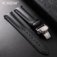 Bracelet de montre en cuir 18mm 20mm 22mm, bracelet de remplacement décontracté pour hommes et femmes avec fermoir papillon automatique 2