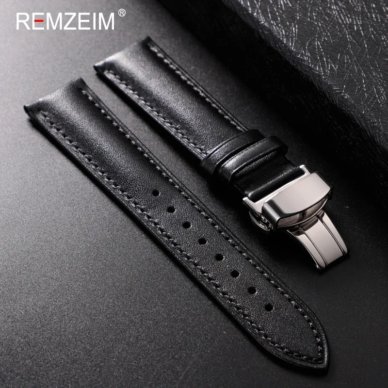 Leather Watchband 18mm 20mm 22mm Men's and Women's Replacement Casual Strap With Automatic Butterfly Clasp Watch Strap